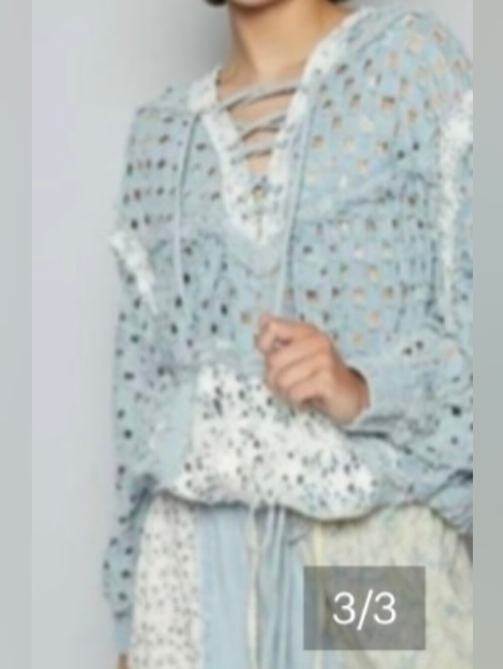 POL Light Blue Open-Knit Lace-Up Hoodie Laser Cut - Picture 2 of 3